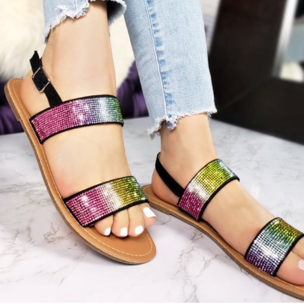 Shoe Republic LA Women Rhinestone Slide Sandals - Picture 1 of 12